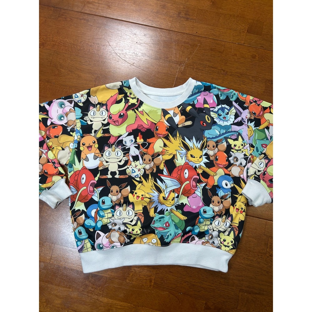 Pokemon Sweatshirt Unisex Kids 9/10 Multi-Color All Over Print Crewneck